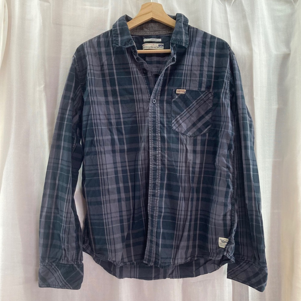 Flying Machine Men's Plaid Button‎ Down Long Sleeve Casual Shirt - Large